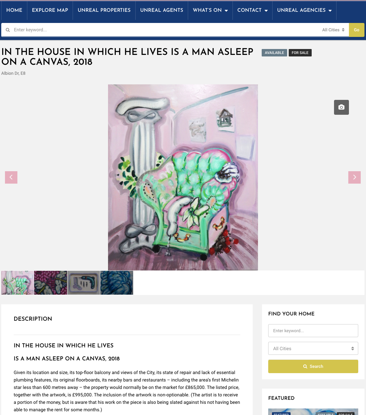 Story + painting on the Unreal Estates website